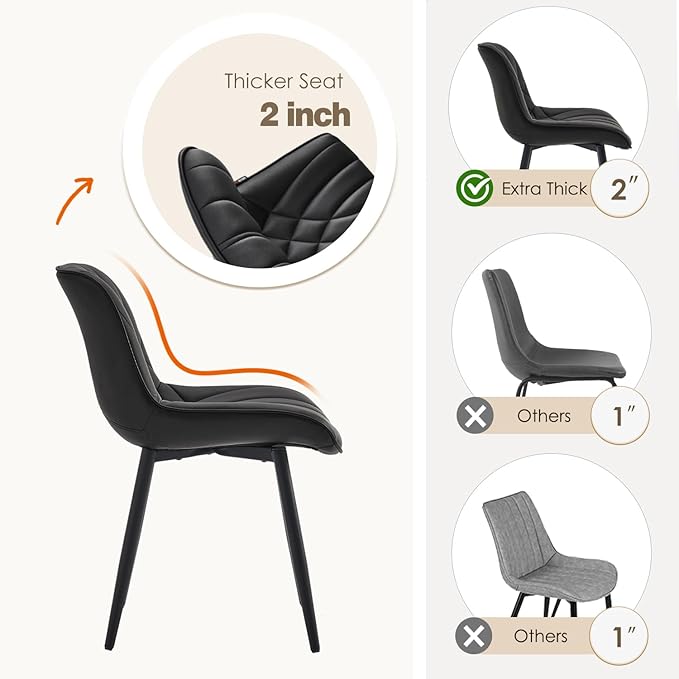 YOUNUOKE Black Dining Chairs Set of 2 Modern Upholstered Kitchen Chair Comfortable PU Leather Dinner Chairs for Kitchen Dinning Room
