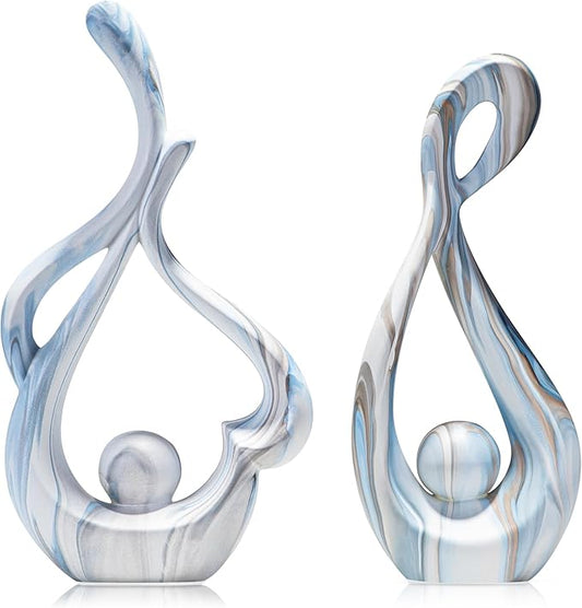 Blue Sculptures Home Decor, Ceramic Statues Coffee Table Decor for Living Room, Centerpiece for Dining Room Table, Shelf, Entry, Modern Minimalist Abstract Art Objects (2pcs)