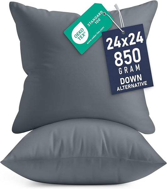 Utopia Bedding Throw Pillows Insert (Pack of 2, Grey) - 24 x 24 Inches Bed and Couch Pillows - Indoor Decorative Pillow