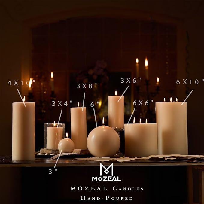 MOZEAL Hand-Poured, 3 Inch Beige Round Ball Candles - Elegant Beige Round Pillar Candles Set of 3, Dripless, Unscented, Smokeless, Ideal for Modern Home Decor.