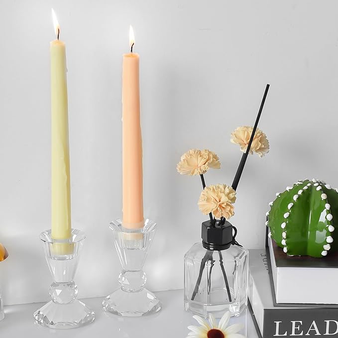 Crystal Candle Holders Set of 2,Pillar Candlestick Holders, Ultra Elegant & Modern Centerpiece Home Décor,Wedding