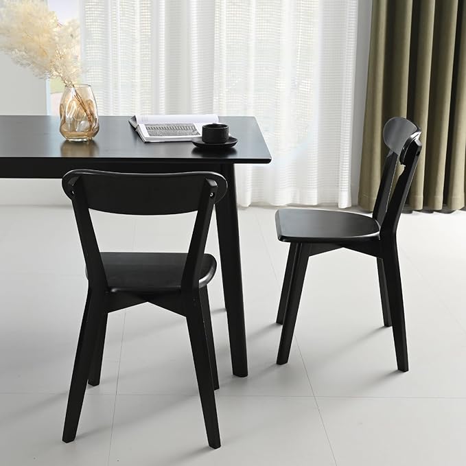 DELAVIN Soild Wood Dining Chairs Set of 2, Oak Wood Kitchen Chairs, Mid Century Modern Dining Room Chairs, Black