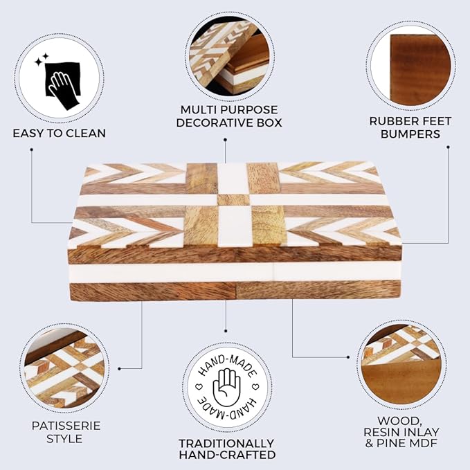 Handicrafts Home Handmade Decorative Storage Box with Lid – Jewelry Organizer, Keepsake Holder & Gift Box, Patisserie Adorn Made with Resin Inlay, Wood & Pine MDF, cajas organizadoras8X6X1.5 inch