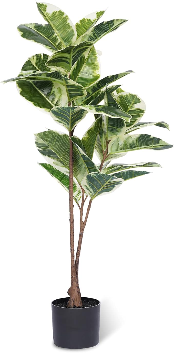 Artificial Rubber Tree Plant 43in Tall Faux Ficus Tree Potted Fake Tropical Decorative House Large Floor Artificial Plants for Home Office Store Room Decor