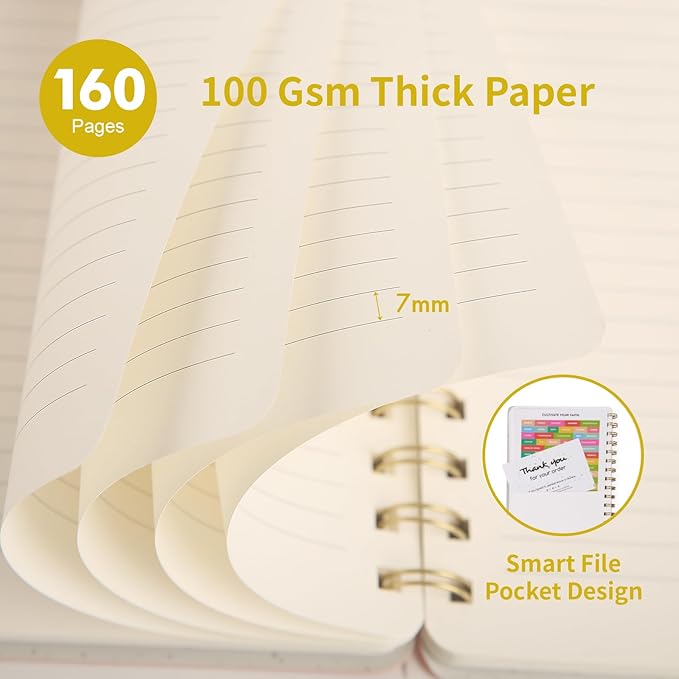 Spiral Notebook-6.10" x 8.19" College Ruled Journal with Inner Pockets and 160 Pages,PU Leather Cover Business Journal, Twin-Wire Binding Notebook Perfect for Office & Home School Supplies