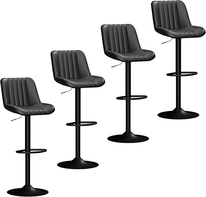 JAMFLY Bar Stools Set of 4, Swivel Bar Height Chairs Set of 4, Adjustable Tall Leather Bar Stools for Kitchen Island, Black
