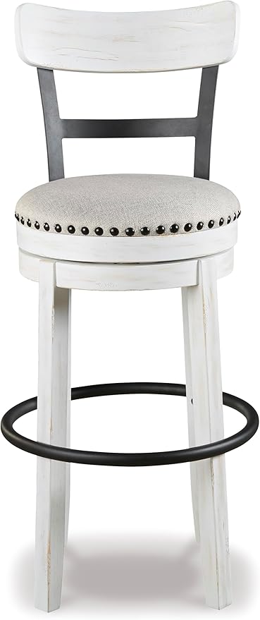 Signature Design by Ashley Valebeck 30" Modern Swivel Pub Height Barstool, Whitewash