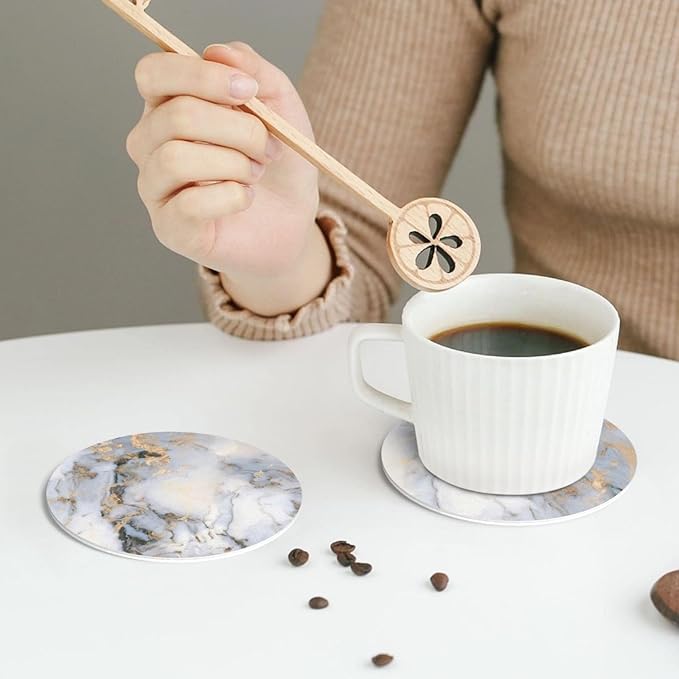 White Gray Gold Marble Coasters Set of 6 Coasters for Drinks Absorbent Double-Sided Leather PVC Coaster for Tabletop Protection Coffee Table Decor Ideal for Home Decor House Warming Gifts