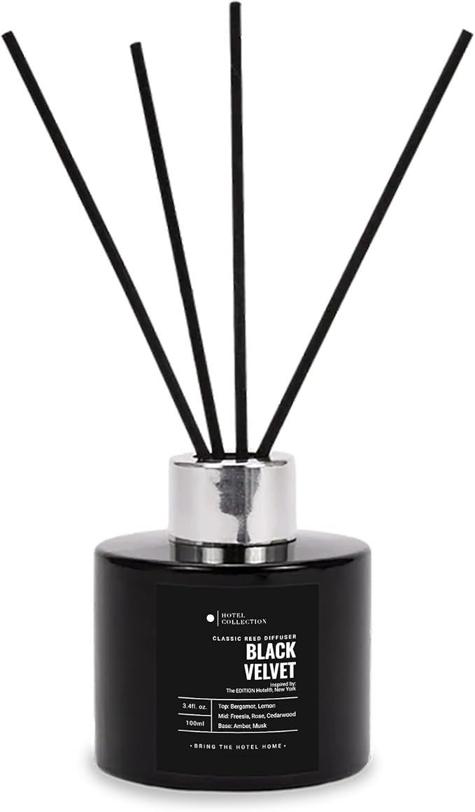 Black Velvet Reed Diffuser Set, Luxury Hotel Inspired Home Diffuser with Hints of Zesty Citrus, Juicy Black Fig, and Floral Rose, Lasting 4 Month Longevity, 100mL