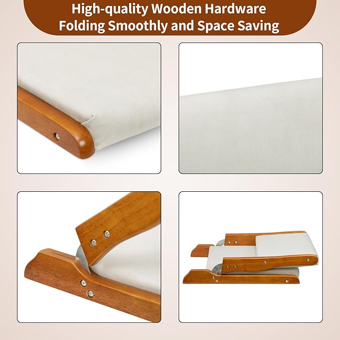 HollyHOME Floor Chair with Back Support, Foldable Japanese Style Floor Chair, Wood Legless Tatami Chair with Cushion, Accent Meditation Floor Seat for Bay Window, Living Room, Bedroom, Beige