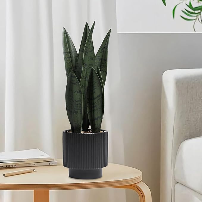 Artificial Plants Sansevieria Snake Plant with Black Ceramic Pot Desk Small Fake Plant for Indoor Living Room Kitchen Bathroom Farmhouse Home Decor