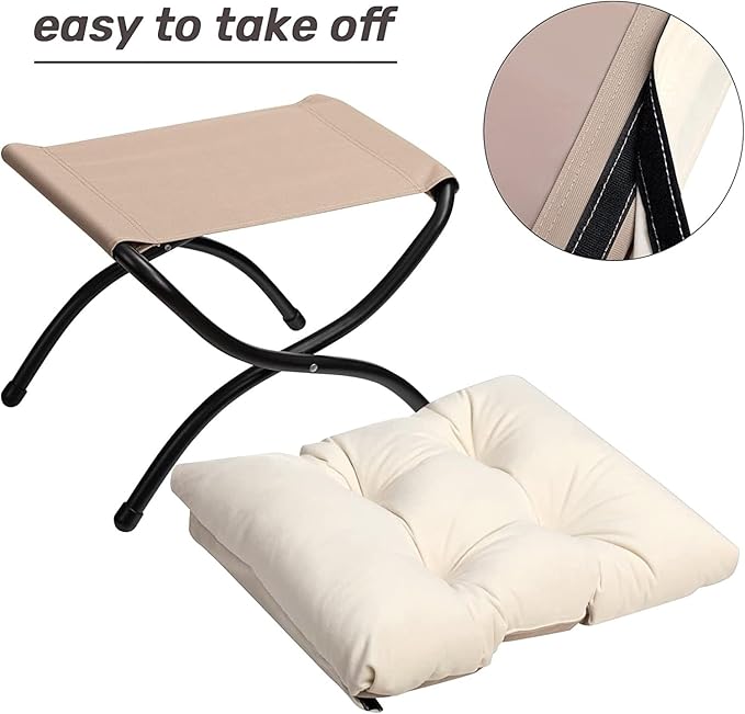 HollyHOME Fabric Lazy Chair with Foldable Ottoman, Accent Comfy Lounge Arm Chair and Folding Footrest Stool Set, Leisure Sofa Reading Chair and Footstool for Living Room, Bedroom, Dorm, Beige