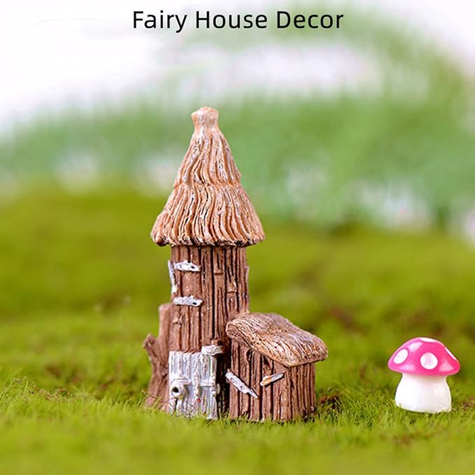 LONCESS Tree House Miniature Fairy Garden Accessories, Mini Vintage House Fairy Garden Decor, House Ornaments Kit Fairy Garden Supplies for DIY, Accessories, Home Micro Landscape Decoration, 4 Pieces