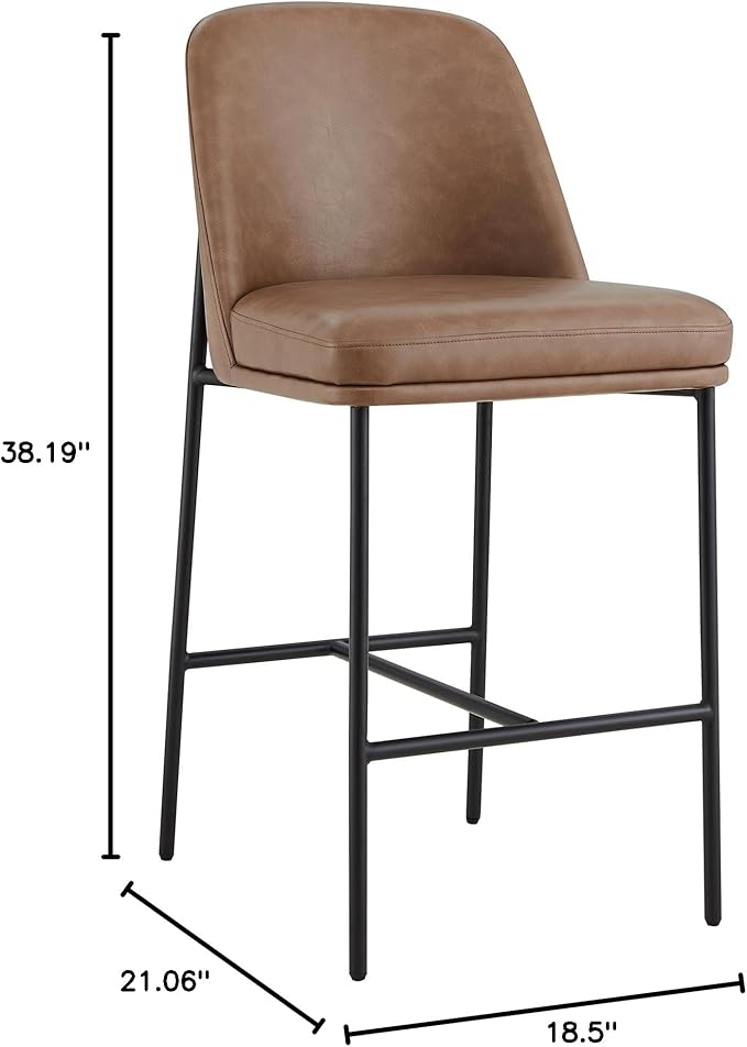 CHITA Counter Height Bar Stools Set of 2, FSC Certified Metal Barstools for Kitchen Island, 27" H Seat Height, Faux Leather, Saddle Brown