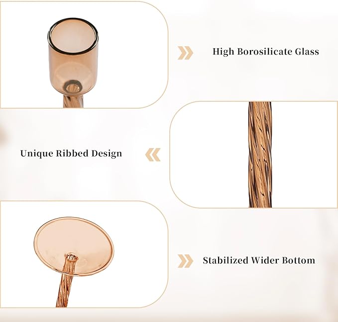 Glasseam Glass Candle Holder Brown: Fall Candle Holders Set of 4 Tall Candle Stick Candle Holder for Tapered Candles Decorative Candle Holders for Table Centerpiece Halloween Thanksgiving Decorations