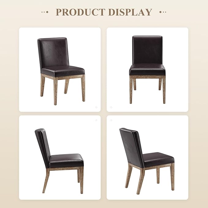 Wooden Dining Chairs Set of 2, Modern Leather Upholstered Dining Room Chair, Kitchen Side Chairs, Farmhouse Dinner Chair with High Back for Kitchen, Brown