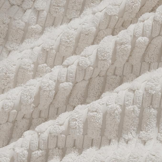 Fancy Homi 2 Packs Pure White Decorative Throw Pillow Covers 14x14 Inch for Living Room Couch Bed Sofa, Rustic Farmhouse Boho Home Decor, Soft Striped Corduroy Square Cushion Case 35x35 cm