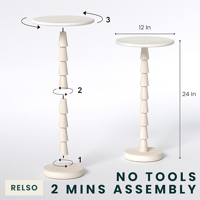 Relso Sakala Solid Mango Wood Drink Table - 24 Inches High, Stylish Side Table, Modern End Table for Living Room, Bedroom Night Stand, Small Folding Coffee Table, Indoor Plant Stand