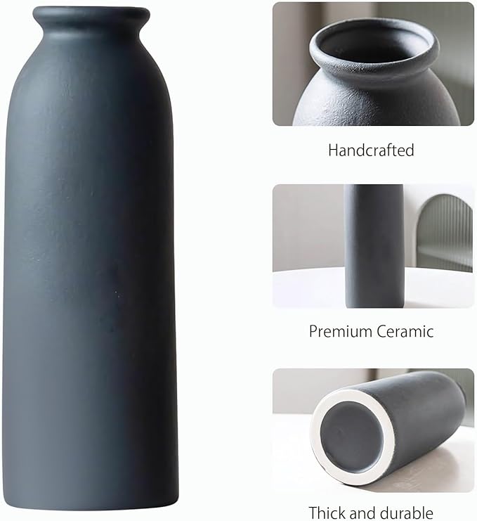 Ceramic Vase Set of 3, Farmhouse Rustic Decorative Vase for Home Decor, Modern Glazed Vase, Table Centerpiece for Living Room, Shelf, Bedroom, Kitchen (Black Purple)