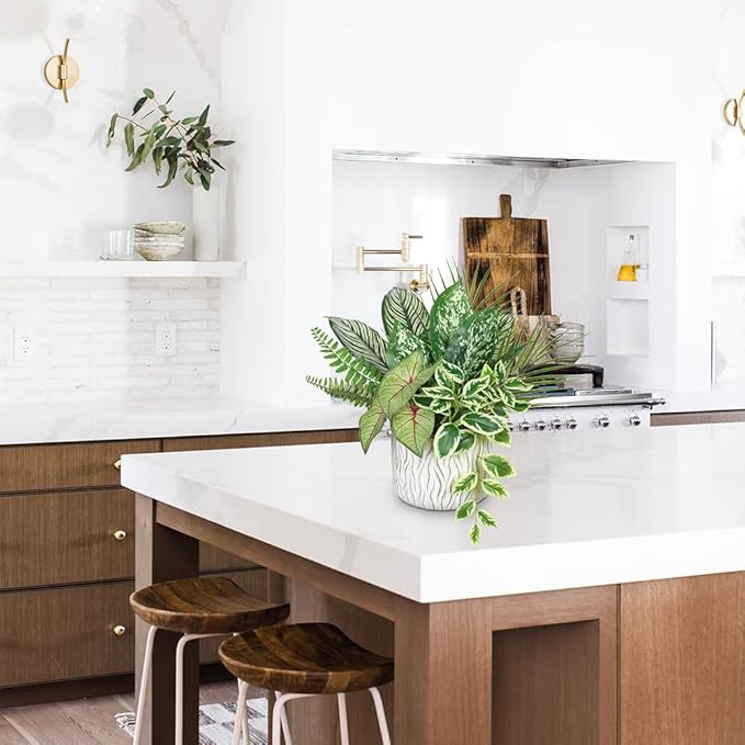 Fake Plants 12.9" Artificial Potted Plant Assorted Faux Plants in Pot Silk Plants Artificial Plants Indoor for Home Living Room Bedroom Bathroom Office Desk Table Centerpieces Shelf Greenery Decor