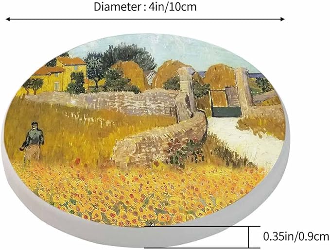Farmhouse Coasters for Drinks 2 Pack Harvest Season Oil Painting House Farm Village Life with Sunflower Tabletop Protection Kitchen and Coffee Table Décor & Accessories,Set of 2