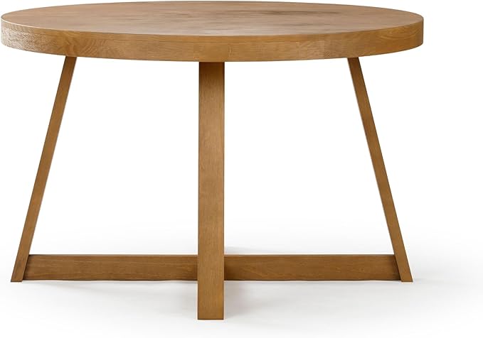 Plank+Beam Round Dining Table, 47 Inch Solid Wood Kitchen Table, Farmhouse Round Table for 4, Small Dinette Table, Pecan Wirebrush