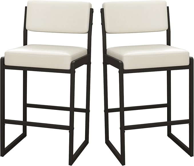Mid Century Modern Counter Height Bar Stools Set of 3, 26" Bar Height Chairs with Backs, Upholstered Counter Stools, Metal Barstools for Kitchen Island (White- Faux Leather, 26"H - Set of 2)