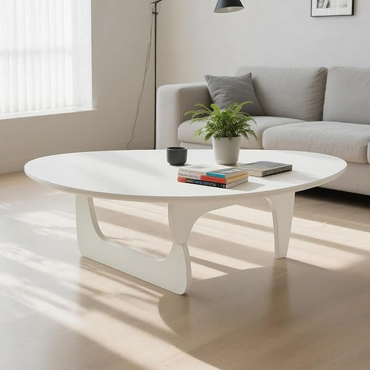 Solid Wooden Modern Triangle Coffee Table: Unique Funky Coffee Tables for Living Room, Oval Mid-Century Irregular Abstract Tea Tables for Patio Office Balcony Bedroom (White, 35" L x 24" W x 16" H)