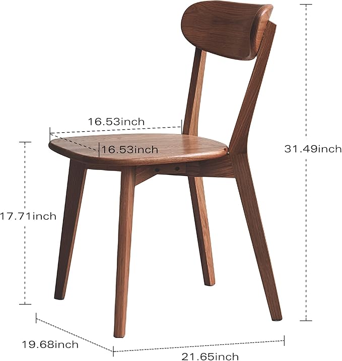 100% Solid Oak Wood Dining Chairs,Mid Century Modern Dining Chairs with Rounded Backrest,Kitchen,Dining Room Chairs Set of 1/2/4 (4, Walnut Color)