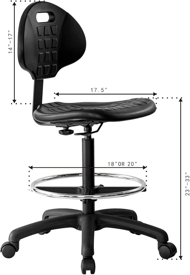 Chair Master Drafting Stool - ESD Anti Static Ergonomic Polyurethane Chair. Seat Ht Adj. (23"-33") Heavy Duty Adj. Footring Easy to Clean. Designed for Laboratory and Cleanroom environments.