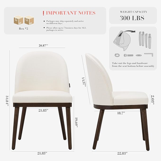 Upholstered Dining Chairs Set of 4, Large Dining Room Kitchen Chairs with High Back and Deep Seat, Modern Fabric Dinner Chairs with Wood Legs, Beige