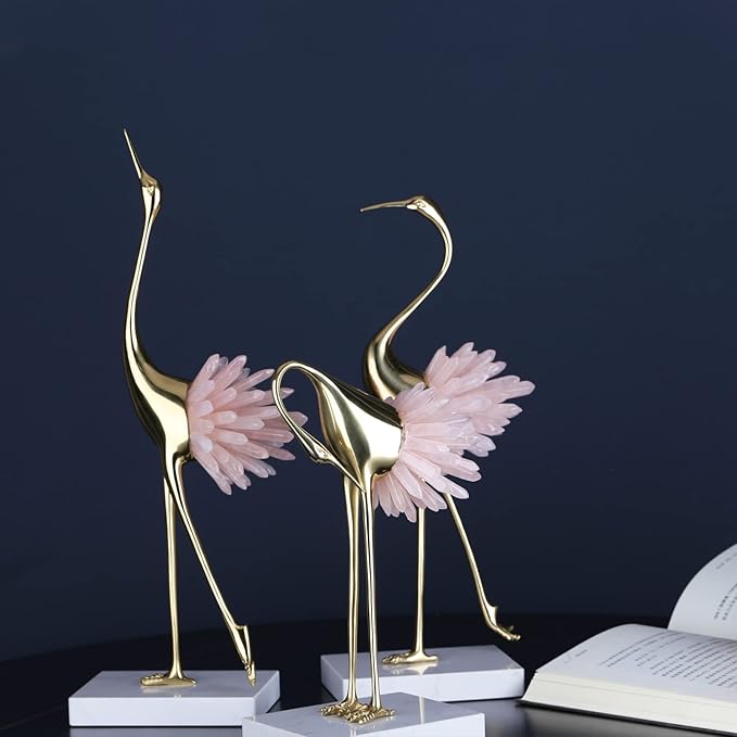 suruim Gold Decor Accents,Brass Birds Statues Gold Home Decor Modern Crystal Decor Ornaments for Living Room, Bedroom, Office Desktop, Cabinets (Pink C)