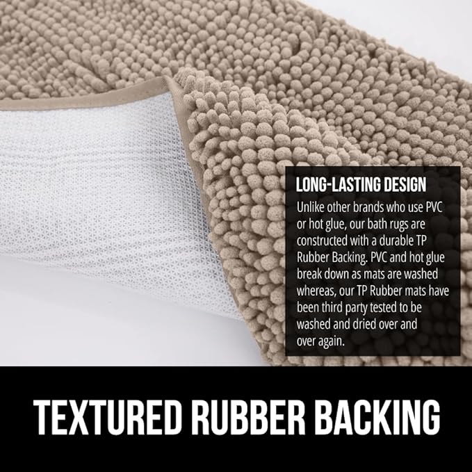 GORILLA GRIP Bath Rug Mat, Thick Absorbent Chenille, Quick Dry Microfiber Mats, Rubber Backing Washable Shower Floor Rugs, Bathmat Runner, US Designed Bathroom Home Decor Accessories 24x17, Gray Beige