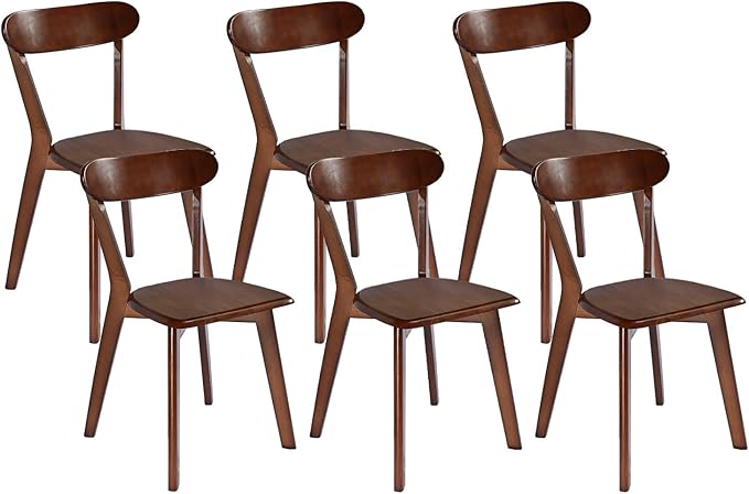 DELAVIN Soild Wood Dining Chairs Set of 6, Mid Century Oak Wood Kitchen Chairs, Vintage Dining Room Chairs Set Suitable for Kitchen, Walnut