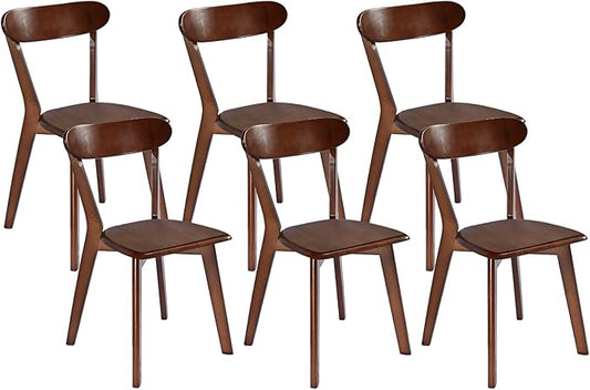 DELAVIN Soild Wood Dining Chairs Set of 6, Mid Century Oak Wood Kitchen Chairs, Vintage Dining Room Chairs Set Suitable for Kitchen, Walnut