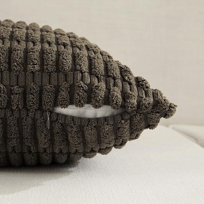 Fancy Homi 2 Packs Dark Brown Decorative Throw Pillow Covers 16x24 Inch for Living Room Couch Bed Sofa, Rustic Farmhouse Boho Home Decor, Soft Striped Corduroy Square Cushion Case 40x60 cm