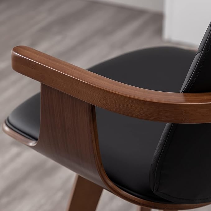 Counter Stools Set of 2, Upholstered Faux Leather Counter Height Bar Stools, Swivel Counter Chairs with Wooden Arms and Legs (Black, 26" Seat Height)