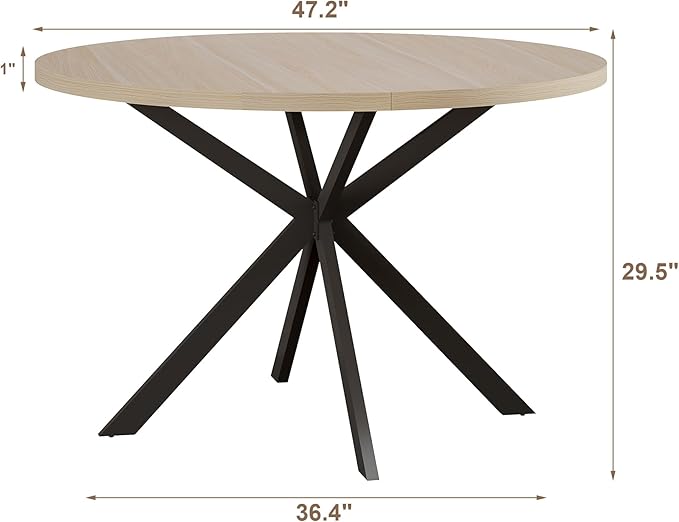 ChooChoo 47.2 Inch Round Dining Table for 4, Farmhouse Wood Kitchen Table, Circle Dinner Table for Kitchen & Dining Room, Natural Oak