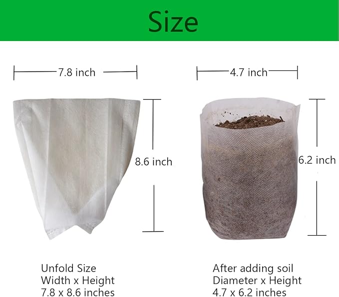 gardtree Plant Nursery Bags 7.8” x 8.6” 100PCS, Non-Woven Biodegradable Plant Grow Bags Fabric Seedling Starter Pots for Vegetable Flower Fruit Saplings Tree, Home Garden Supply