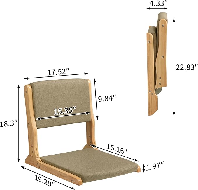 HollyHOME Foldable Japanese Style Floor Chair with Back Support, Tatami Chair with Cushion, Meditation Seat for Bay Window, Living Room, Bedroom, Dark Grey