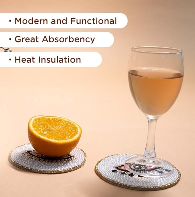 Folkulture Beaded Coasters for Drinks | Set of 4 (4") Round Decorative Bar Coaster for Table Décorations or Coffee Table | Cute Boho Coasters | Set of 4 Evil Eye Decor Gifts for Her