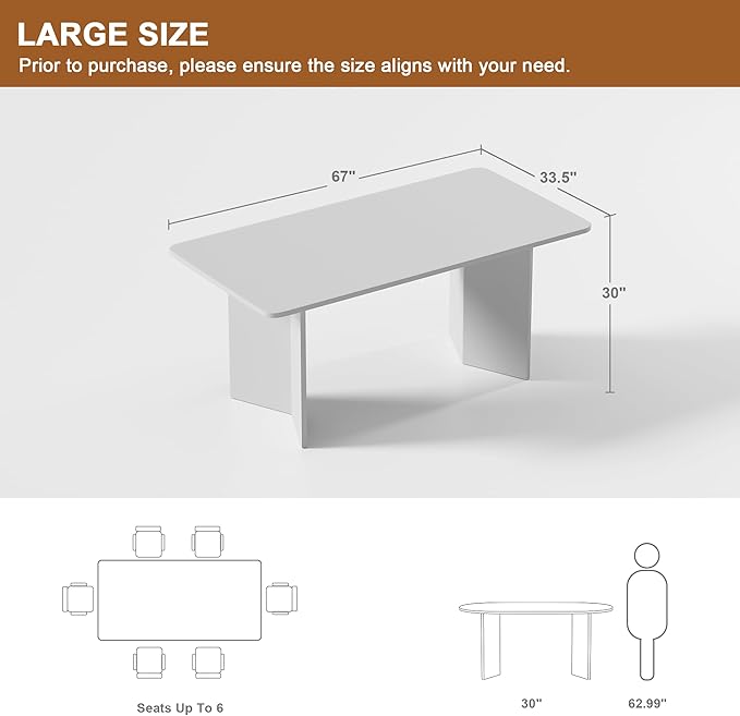 Casaphoria 67" Dining Table for 6, Wood Kitchen Table with Scratch-Resistant Top & V-Shaped Base, Modern Farmhouse Rectangular Dining Table for Living Room, Kitchen, Easy Assembly, Natural Wood