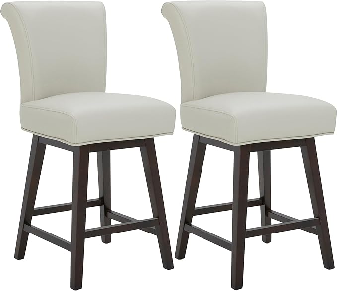 CHITA 26 Inch Counter Height Swivel Bar Stools Set of 2, FSC Certified Modern Upholstered Faux Leather Swivel Barstool Chair with Back, Creamy Grey