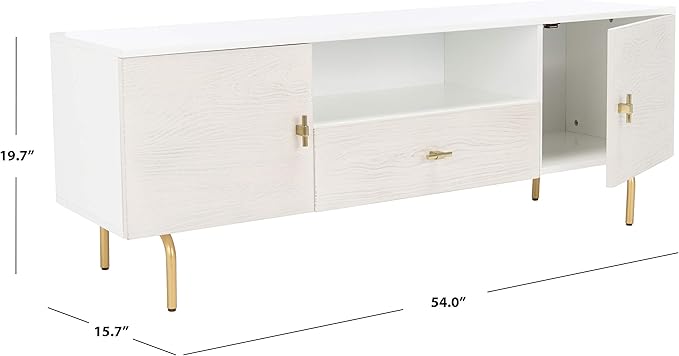 SAFAVIEH Genevieve TV Stand for up to 65" Flatscreen – White & White Washed Finish, Mid-Century Modern Storage Cabinet, Entertainment Media Console (MED5000C)
