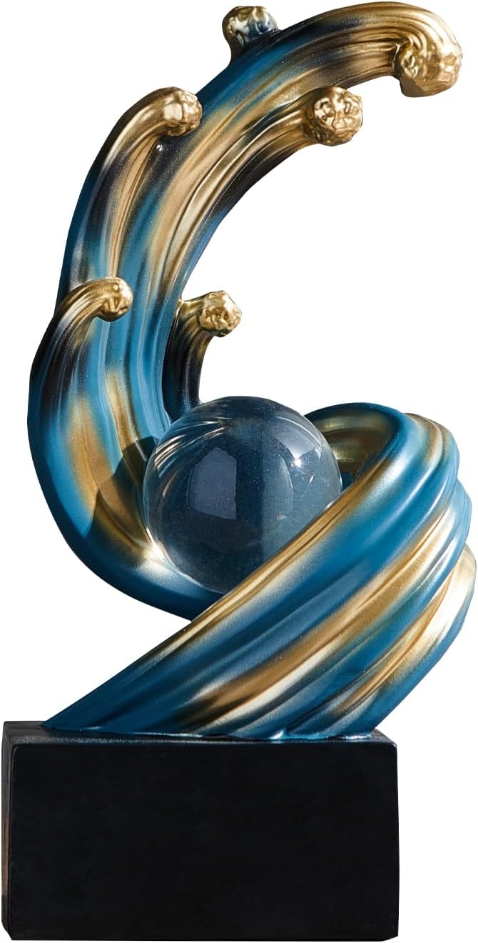 Modern Abstract Decorative Wave Statue, Blue Abstract Art Home Decor,Crystal Ball Art Wave Resin Sculpture, Office Desk Stand, Dining Table Center Decorative Aesthetics(B,Blue)