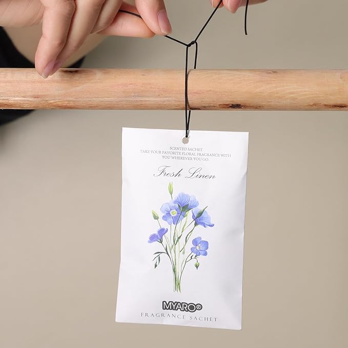 MYARO 12 Packs Linen Scented Sachets for Drawer and Closet, Long-Lasting Sachets Bags Air Freshener Fresh Scents, Potpourri Bags Home Fragrance for Lover