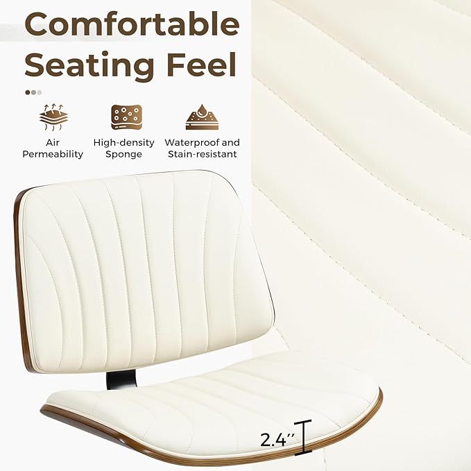 ECOTOUGE Bar Stools Set of 6, Adjustable Bentwood Barstools, Modern Swivel Bar Height Chairs with Back and Footrest for Kitchen Island, Counter, Dining Room(Ivory White/Beige)