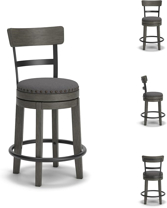 Signature Design by Ashley Caitbrook 24" Farmhouse Counter Height Upholstered Swivel Barstool, Gray