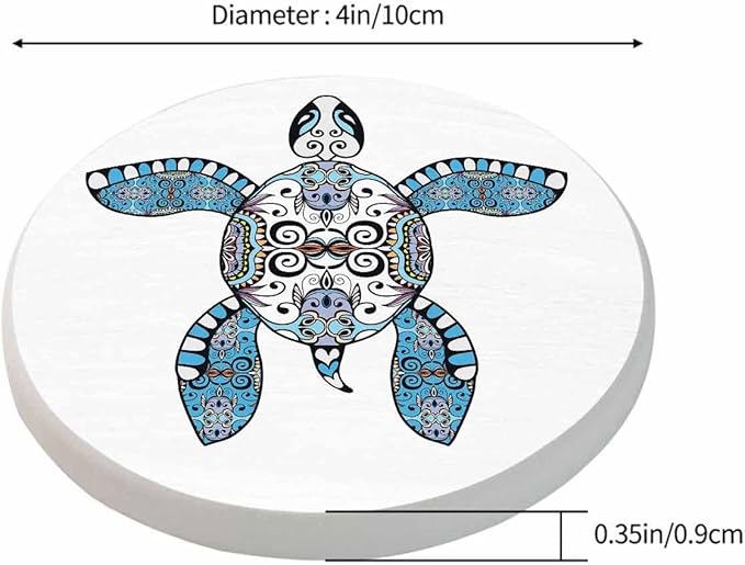 Cartoon Turtle Coasters Set for Wood Table Floral Geometric Pattern Ocean Animal Tribal Boho Paisley Tabletop Protection Mat for Mugs and Cups 4 Inch for Kitchen Office Home