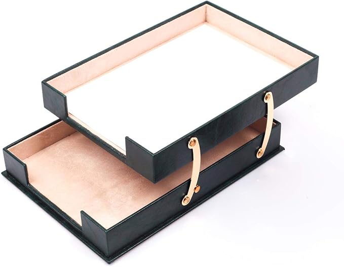 MOOGCO Bonded Set Luxury Leather Desk Pad & Desk Organization Essentials Desk Organizer Leather Desk Organizer (Green)